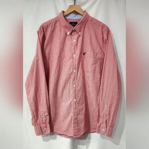 American Eagle Men's Classic Fit Shirt Size XXL Red Stripes Button Collar Office